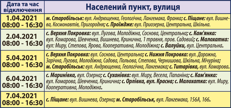 Планові відключення електроенергії на Старобільщині | Новини Старобільськ