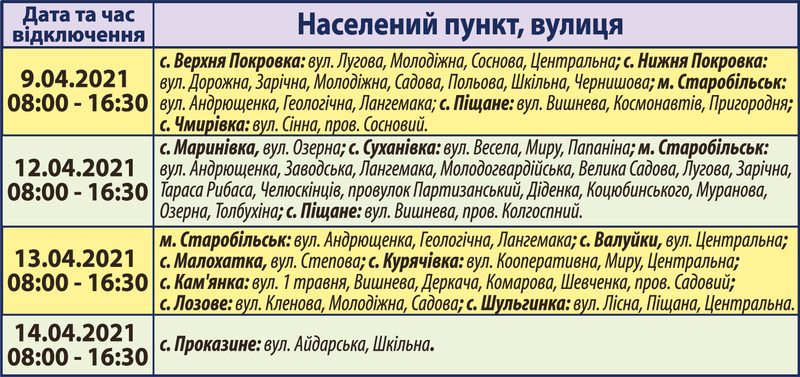 Планові відключення електроенергії на Старобільщині | Новини Старобільськ