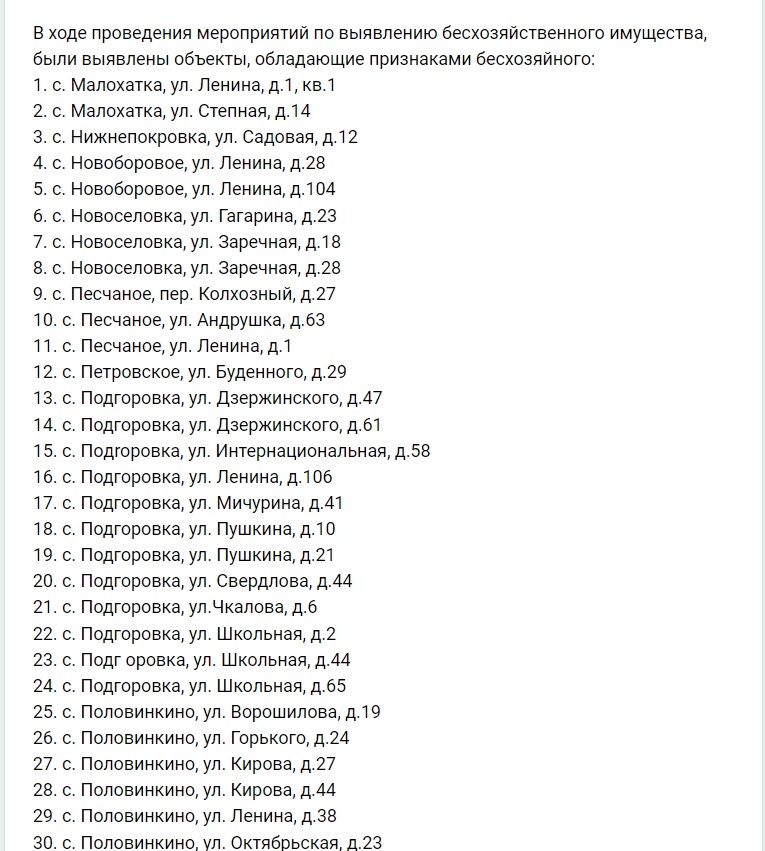 Нові списки житла, що окупаційна адміністрація позначила як "безхозное"